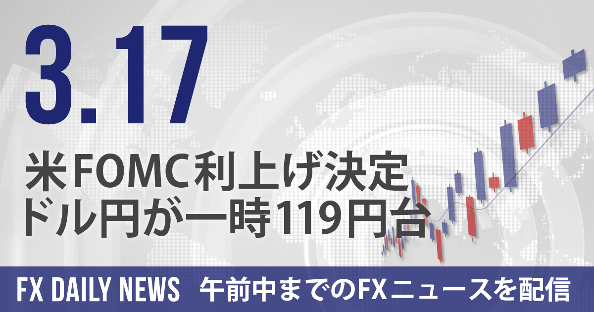 米FOMC利上げ決定、ドル円が一時119円台