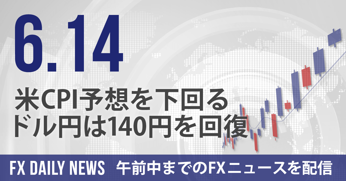 米CPI予想を下回る、ドル円は140円を回復