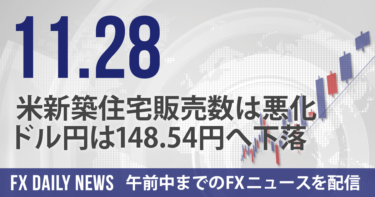 米新築住宅販売数は悪化、ドル円は148.54円へ下落