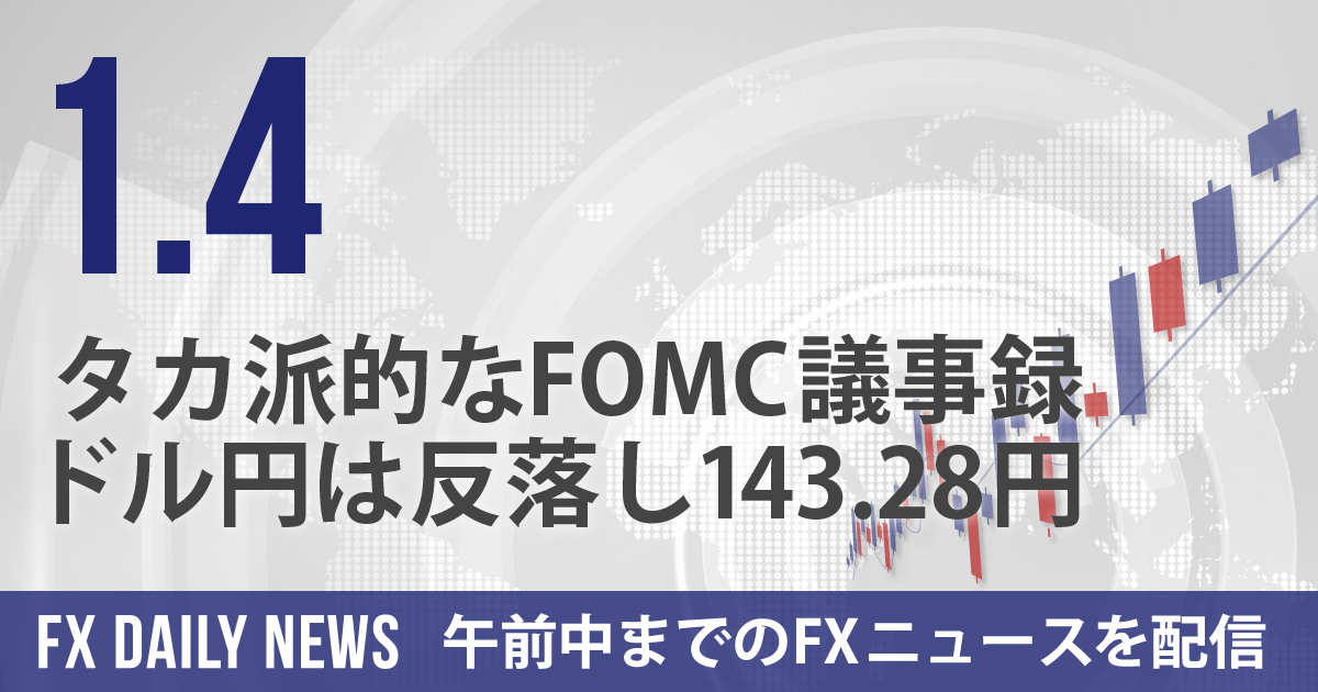 タカ派的なFOMC議事録、ドル円は反落し143.28円