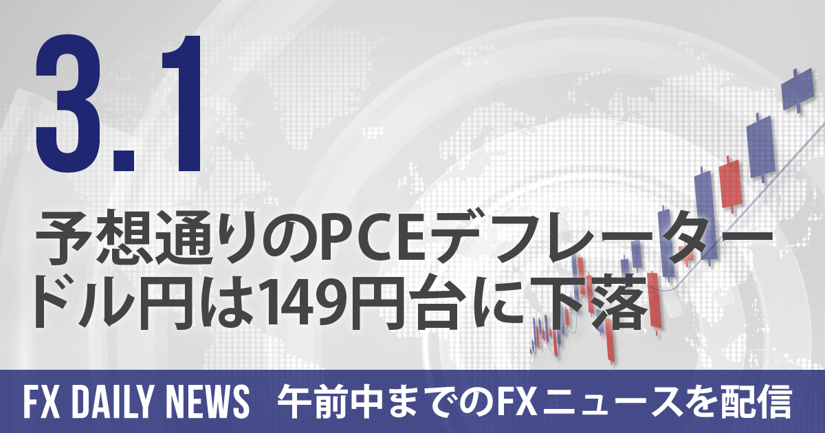 予想通りの米PCEデフレーター、ドル円は149円台に下落