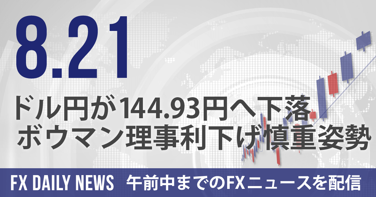 ドル円が144.93円へ下落、ボウマン理事利下げ慎重姿勢