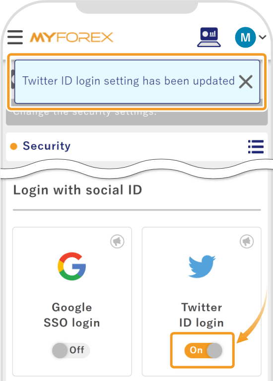 Twitter ID login setting completed