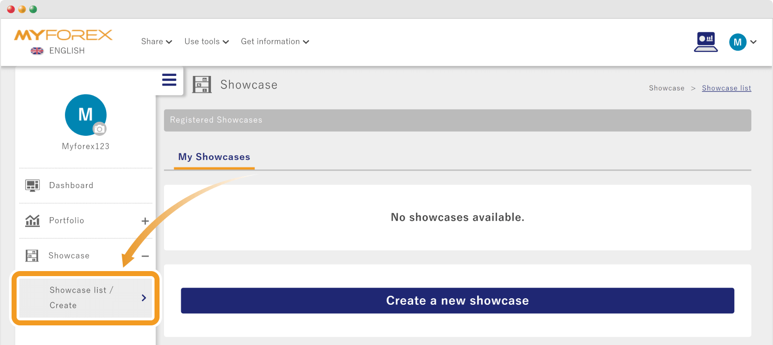 Showcase list / Create page