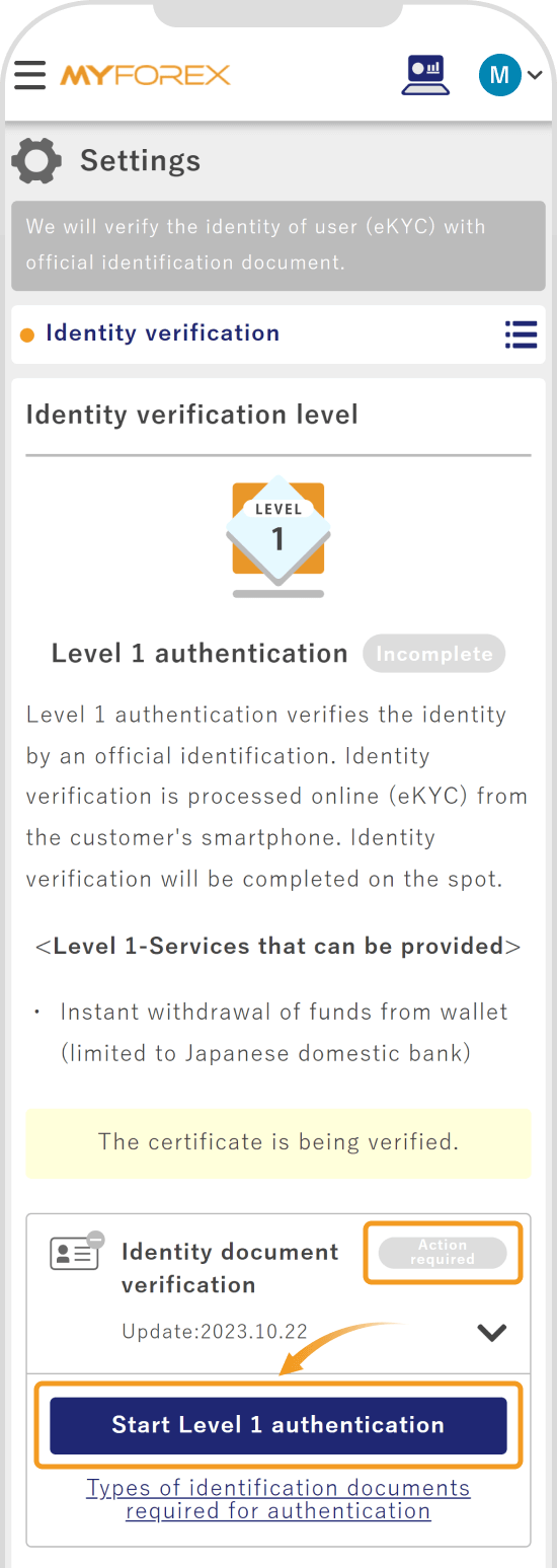 Level 1 authentication page
