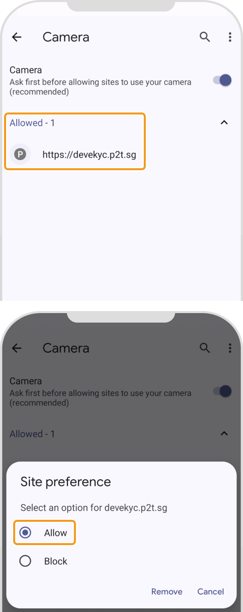 Android site settings