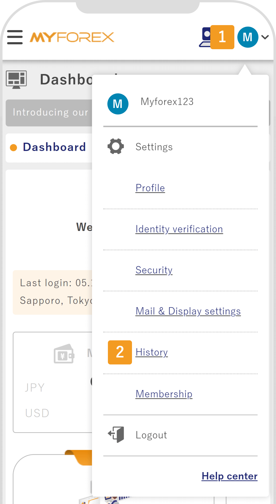 Display the Myforex settings