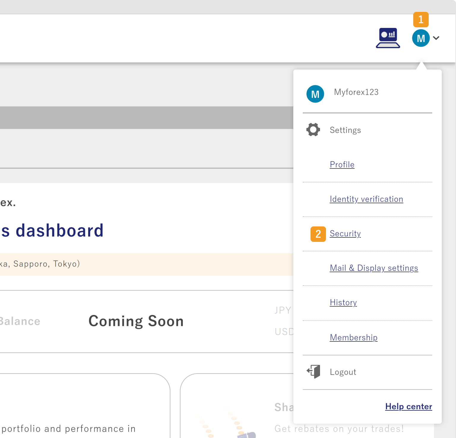 Display the Myforex settings