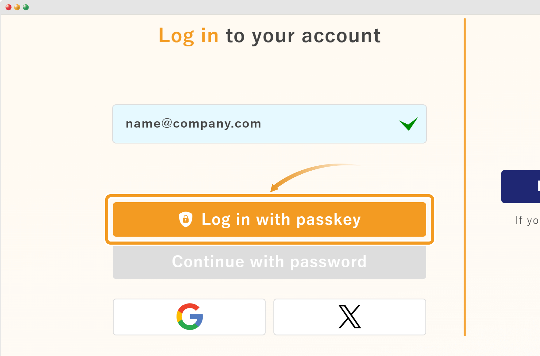 Passkey login screen