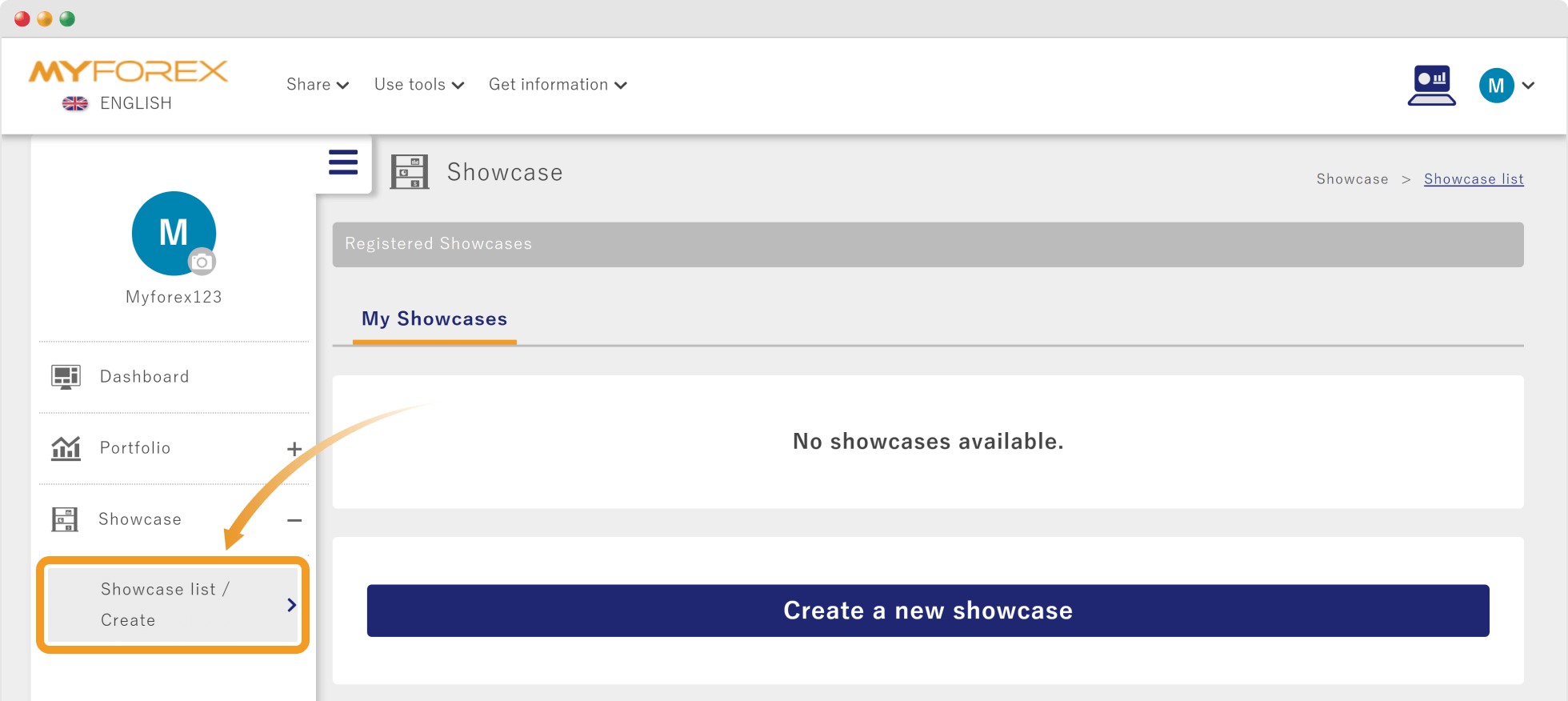 Showcase list / Create page