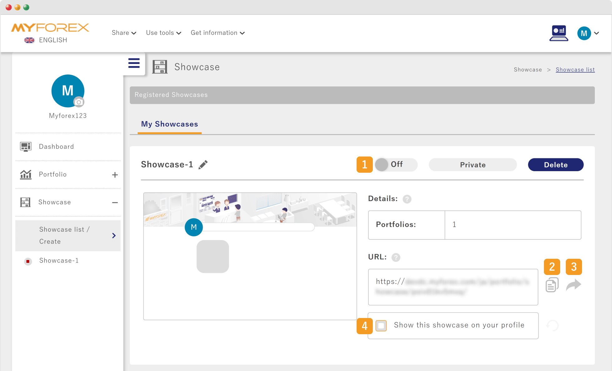 Settings for Each Showcase Feature