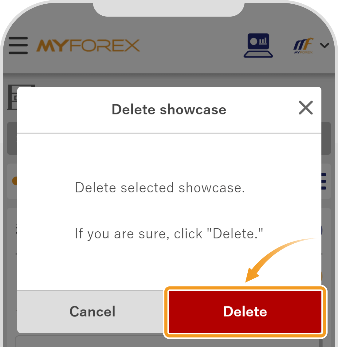 Showcase Deletion Screen