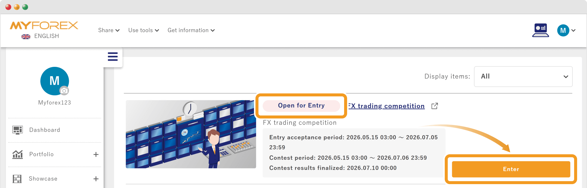 Contest list screen