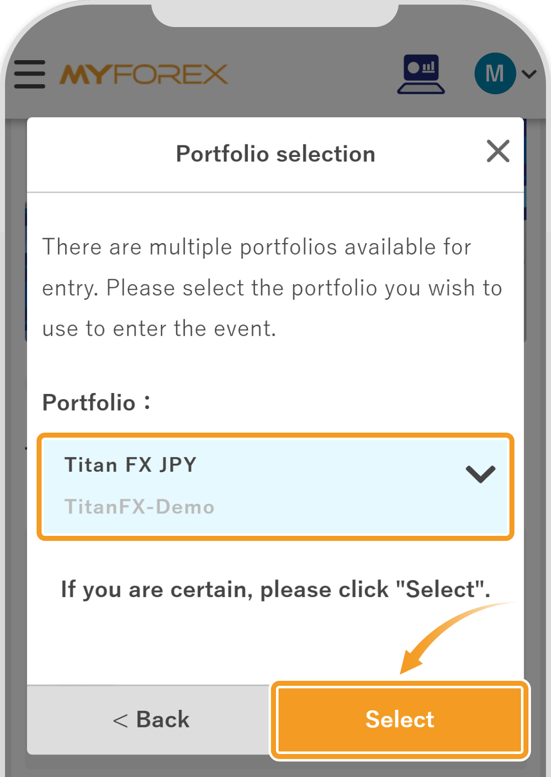Portfolio Selection Screen