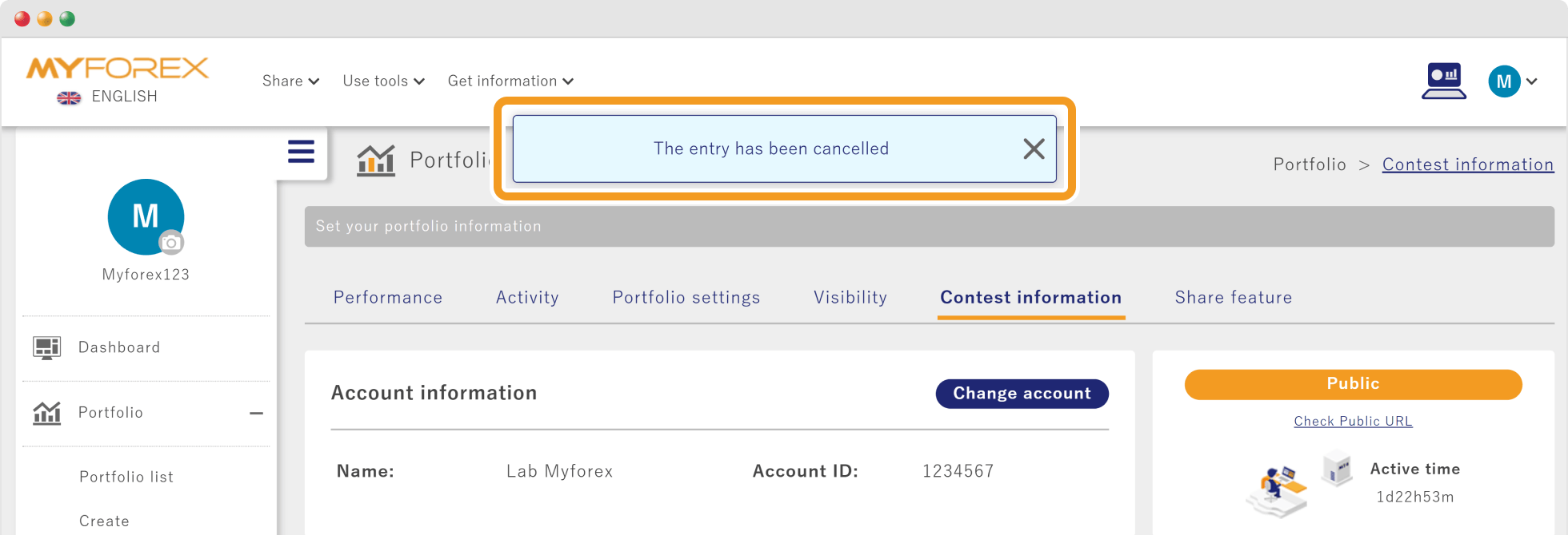 Cancellation completed screen