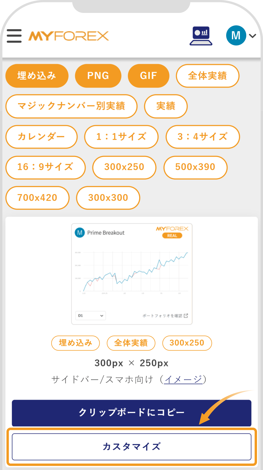 カスタマイズを選択