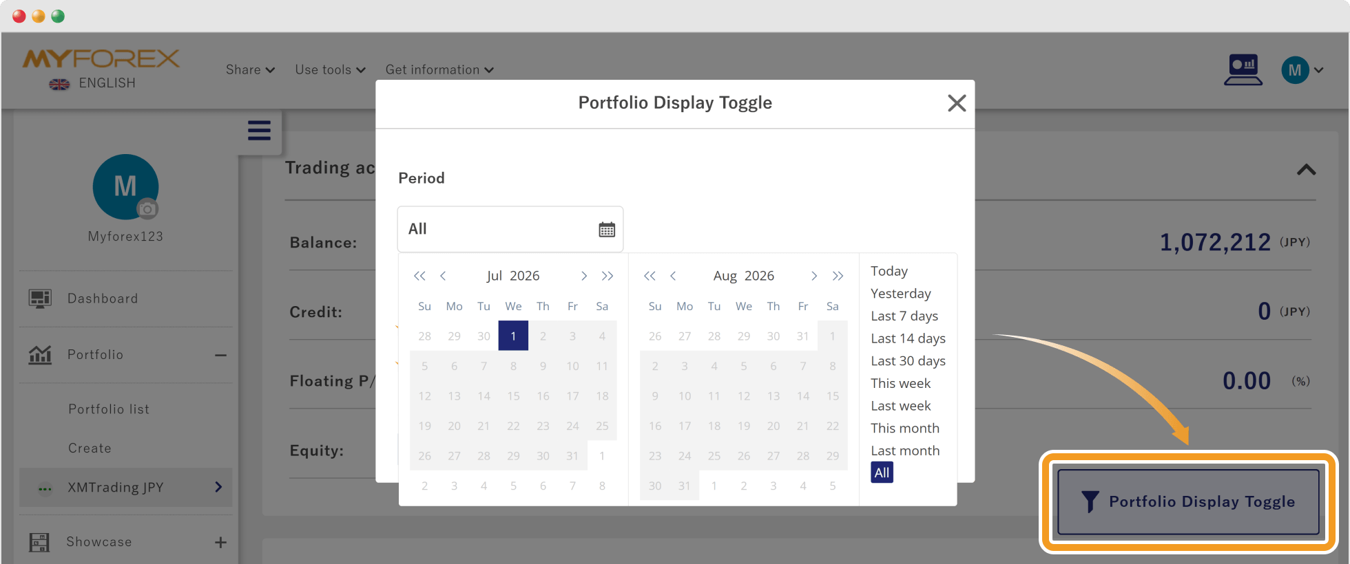 Portfolio display toggle