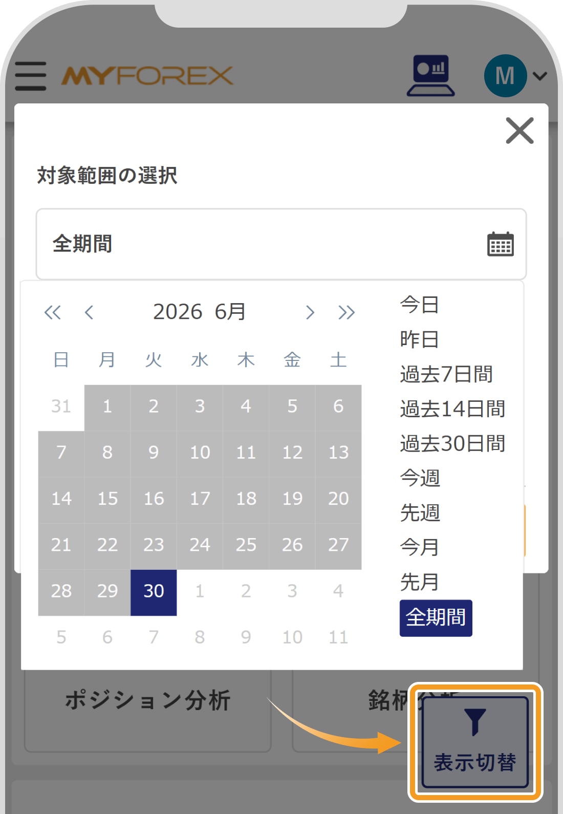 ポートフォリオの表示切替