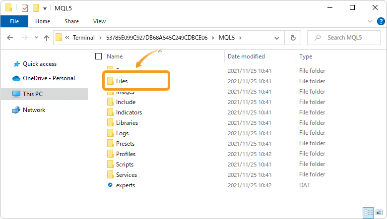 Open Files folder