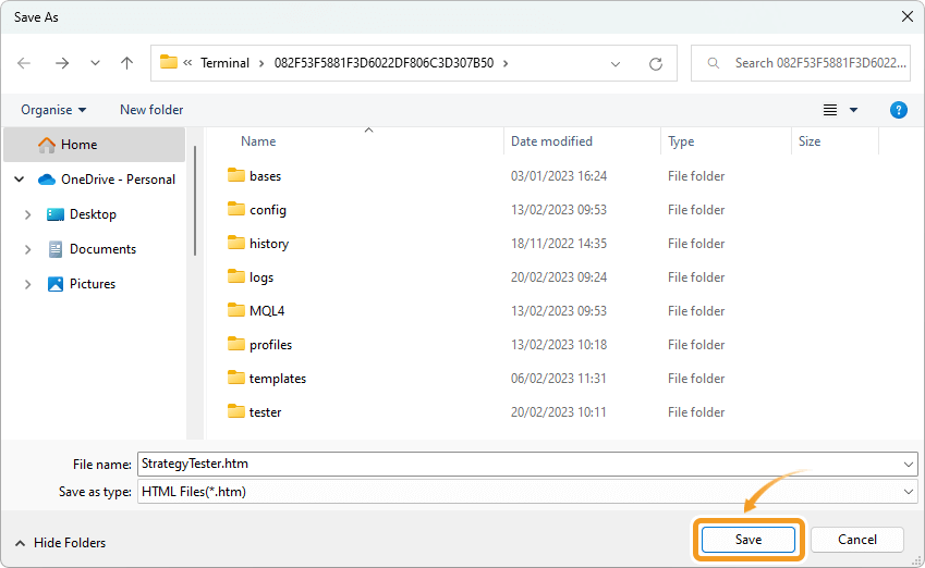 Choose a folder to save the report
