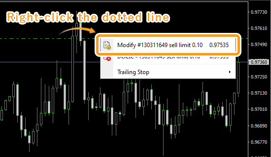 Double-click the dotted line to modify an order