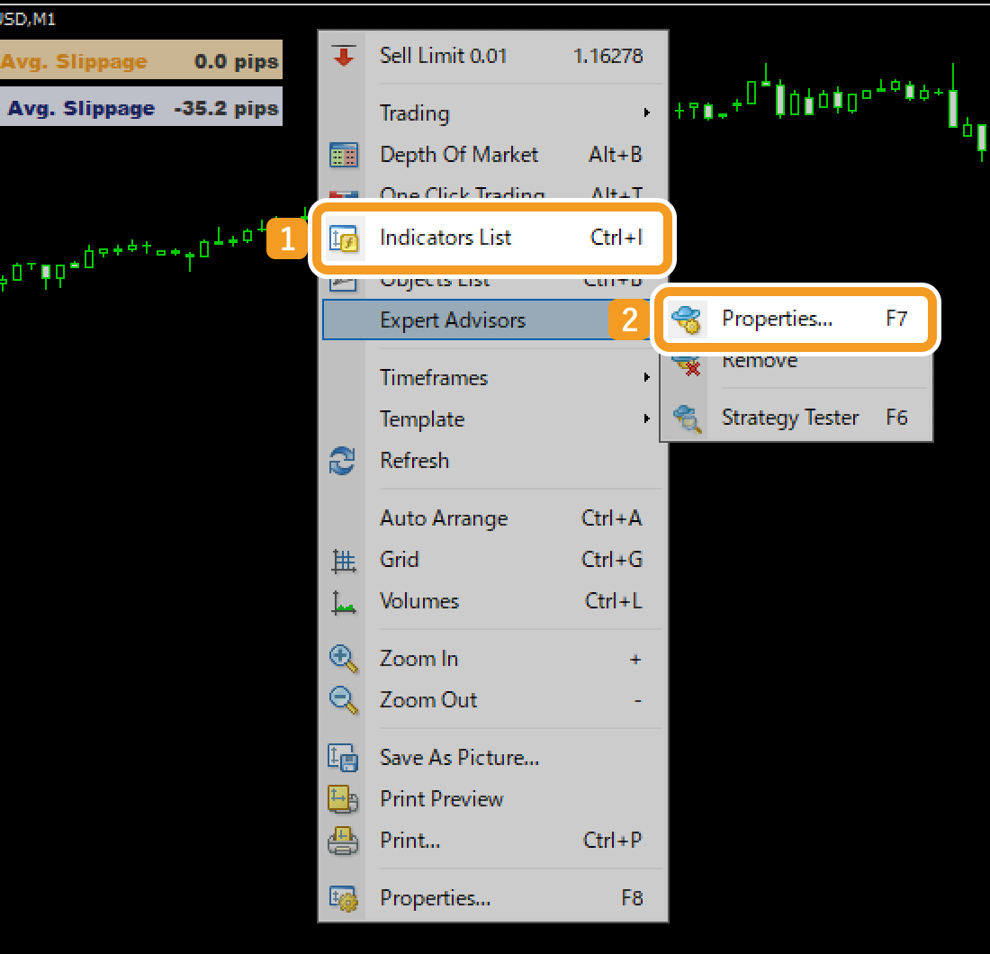 Right-click on the chart