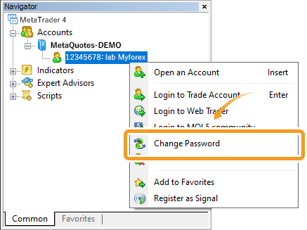 Main screen with account context menu