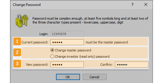 Change Password window