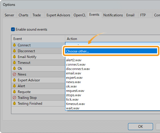 The pull-down menu to select an audio file