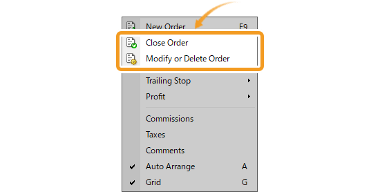 Right-click on a position to open the menu