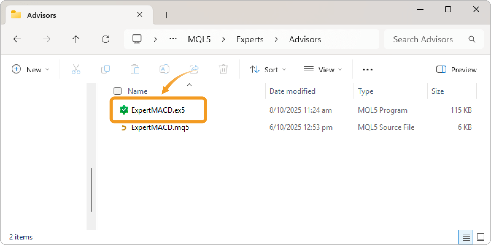 The ex5 file is created