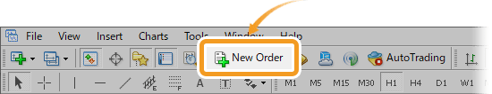 Open the new order window from the toolbar