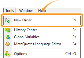 Open the new order window from Tools