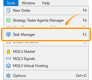 Click Tools and select Task Manager