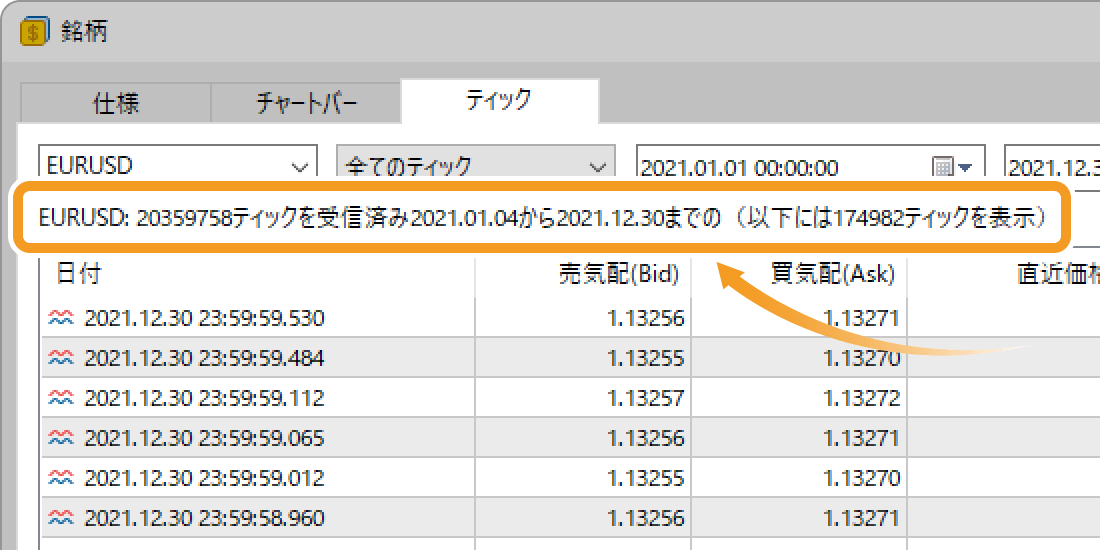 ティック単位のヒストリカルデータをダウンロードする場合