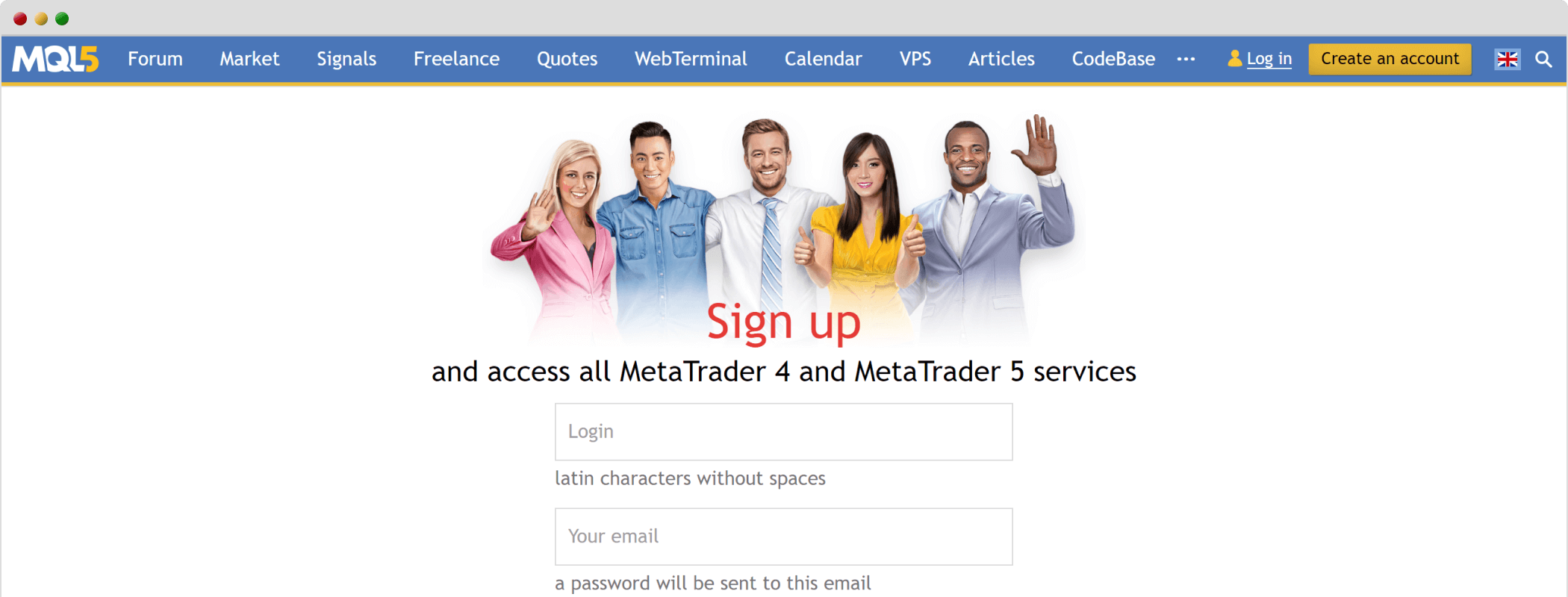 MQL5 website appears during installation
