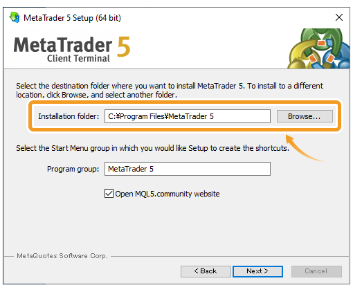 To specify the installation folder for MT5