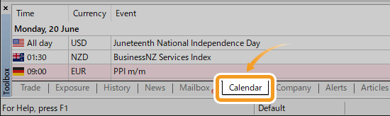Click the Calendar tab in the Toolbox