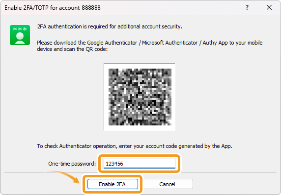 Enable 2FA/TOTP for account