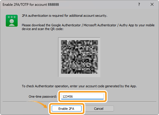 Enable 2FA/TOTP for account