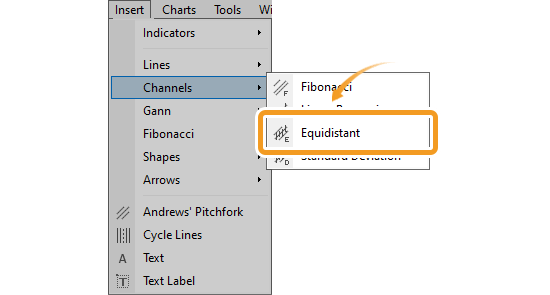 Draw an equidistant channel from the menu
