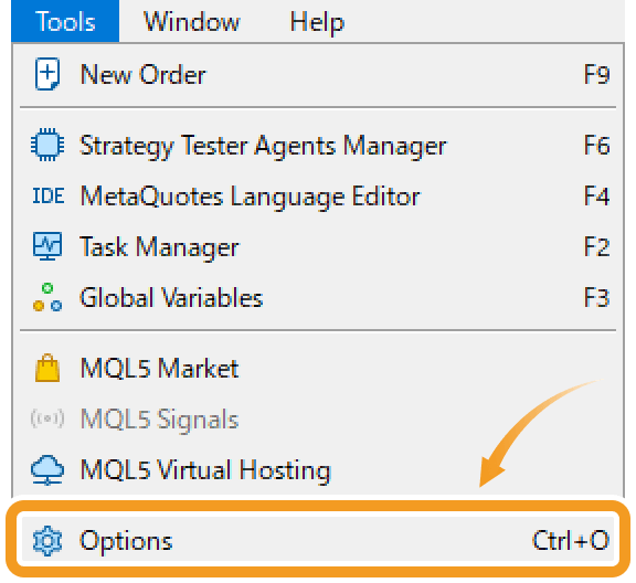 Choose Options under Tools