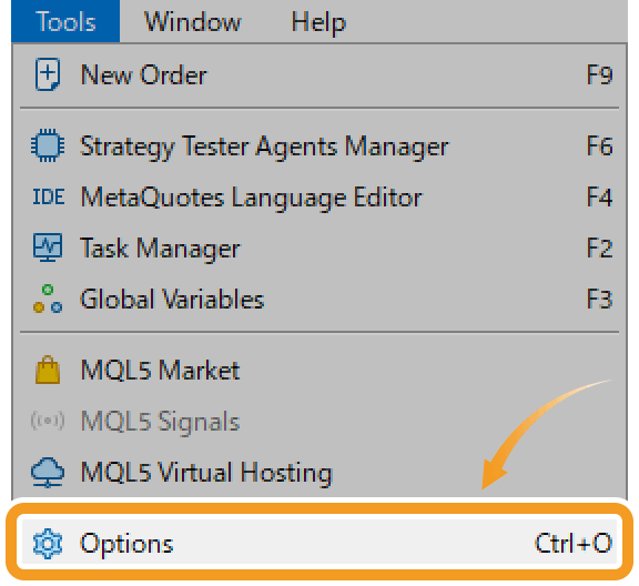 Choose Options under Tools