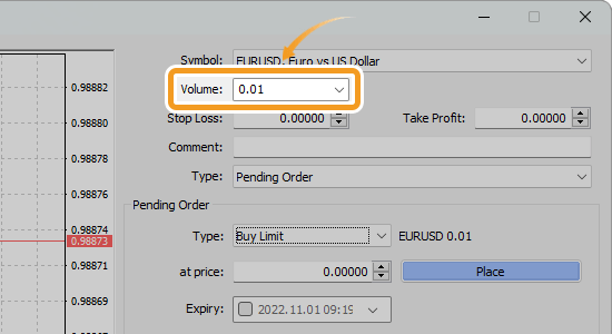 Set the trade volume for limit order