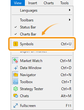 Click View on the menu and select Symbols