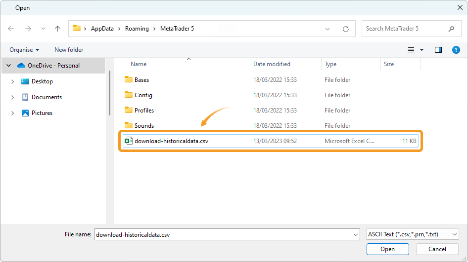 Select the data to import