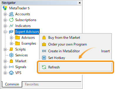 Make sure that the installed Expert Advisor (EA) is in the Navigator