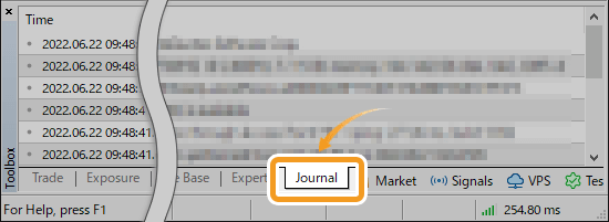 Click the Journal tab in the Toolbox