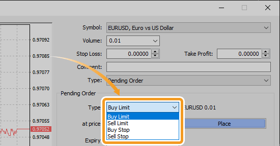 Select a type of limit/stop order