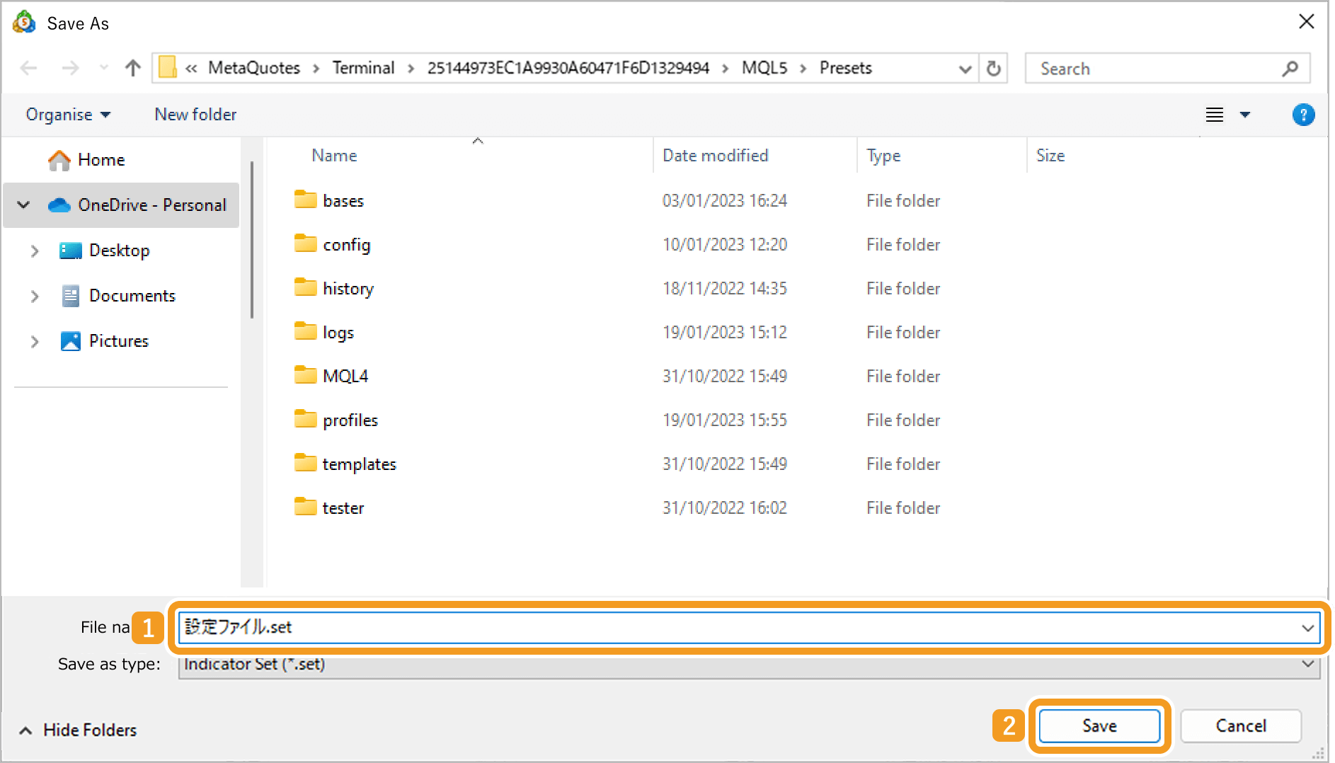 Save a settings file